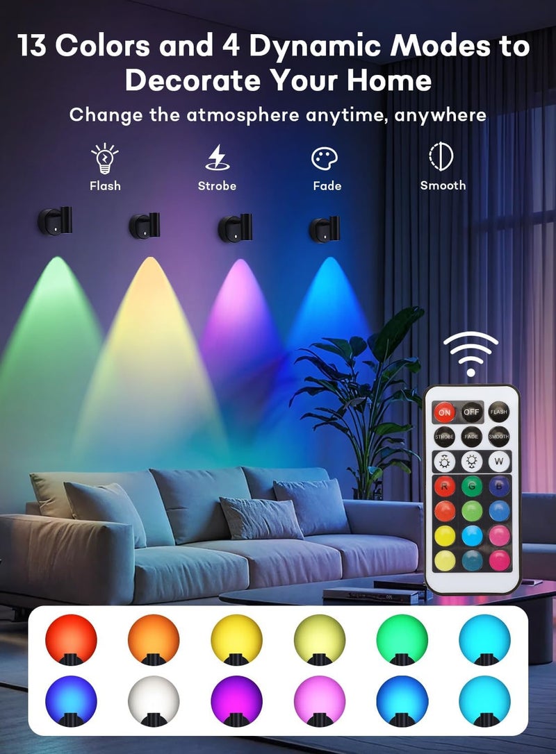 Lightess RGBW Spot Lights Indoor 5500mAh Rechargeable Uplighting with Remote, 13 Color Changing LED Wireless Spotlight Indoor, Dimmable Battery Operated Spotlight for Plant Picture Party Decor, 2 Pack - Image 2